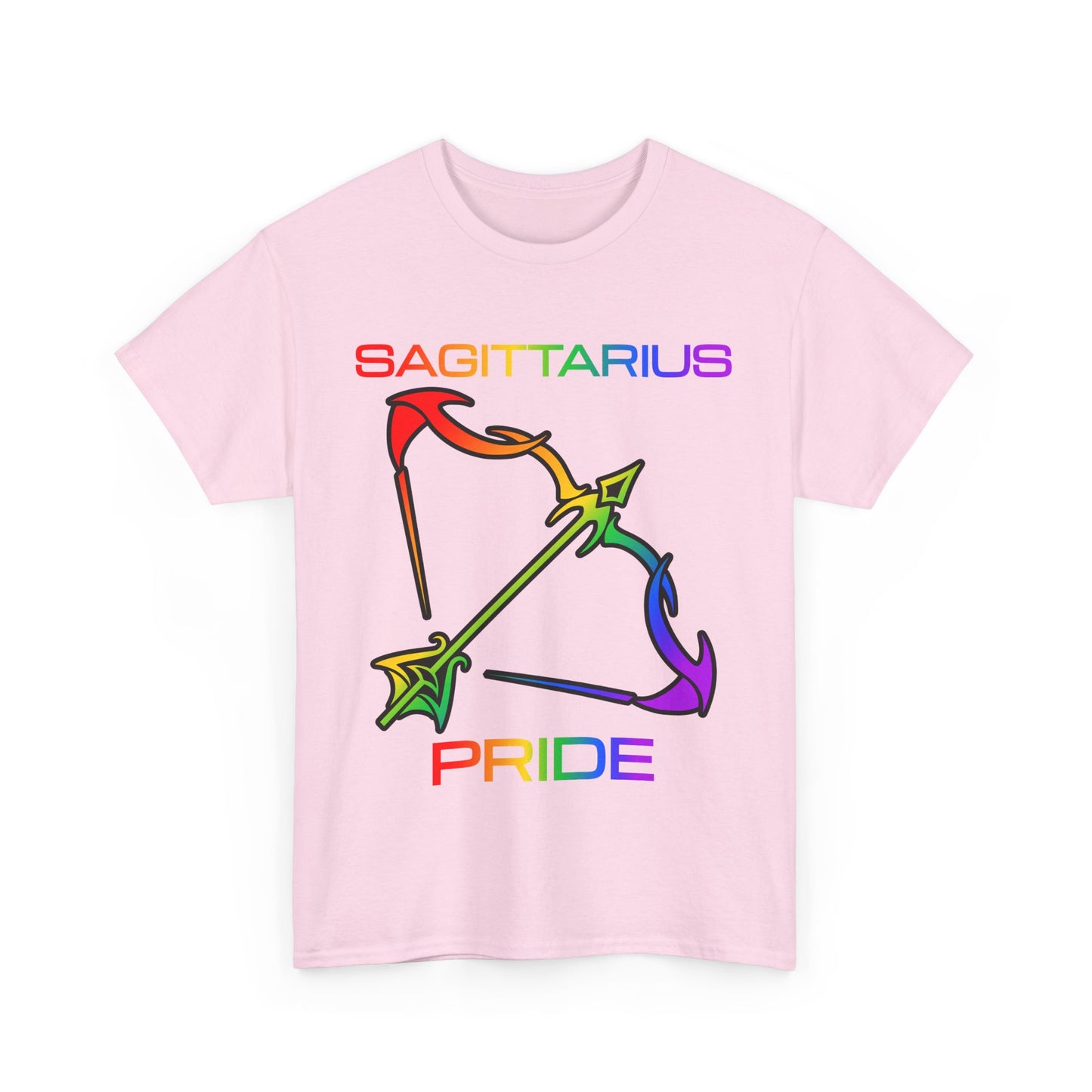 Sagittarius Zodiac Heavy Cotton Tee | Unisex Astrology Shirt, Classic Rainbow, Image with Text