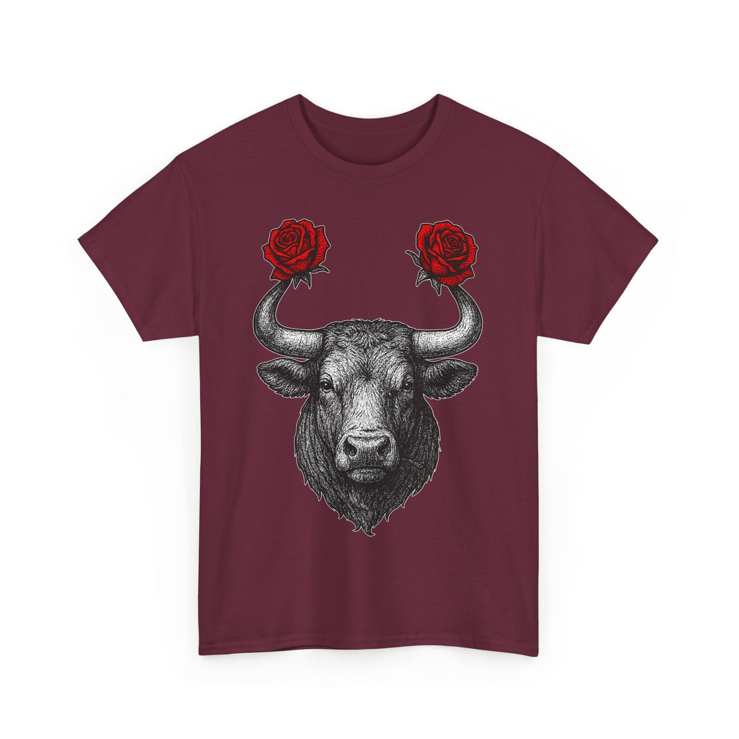 Taurus Zodiac Heavy Cotton Tee | Unisex Astrology Shirt, Gothic Rose Image