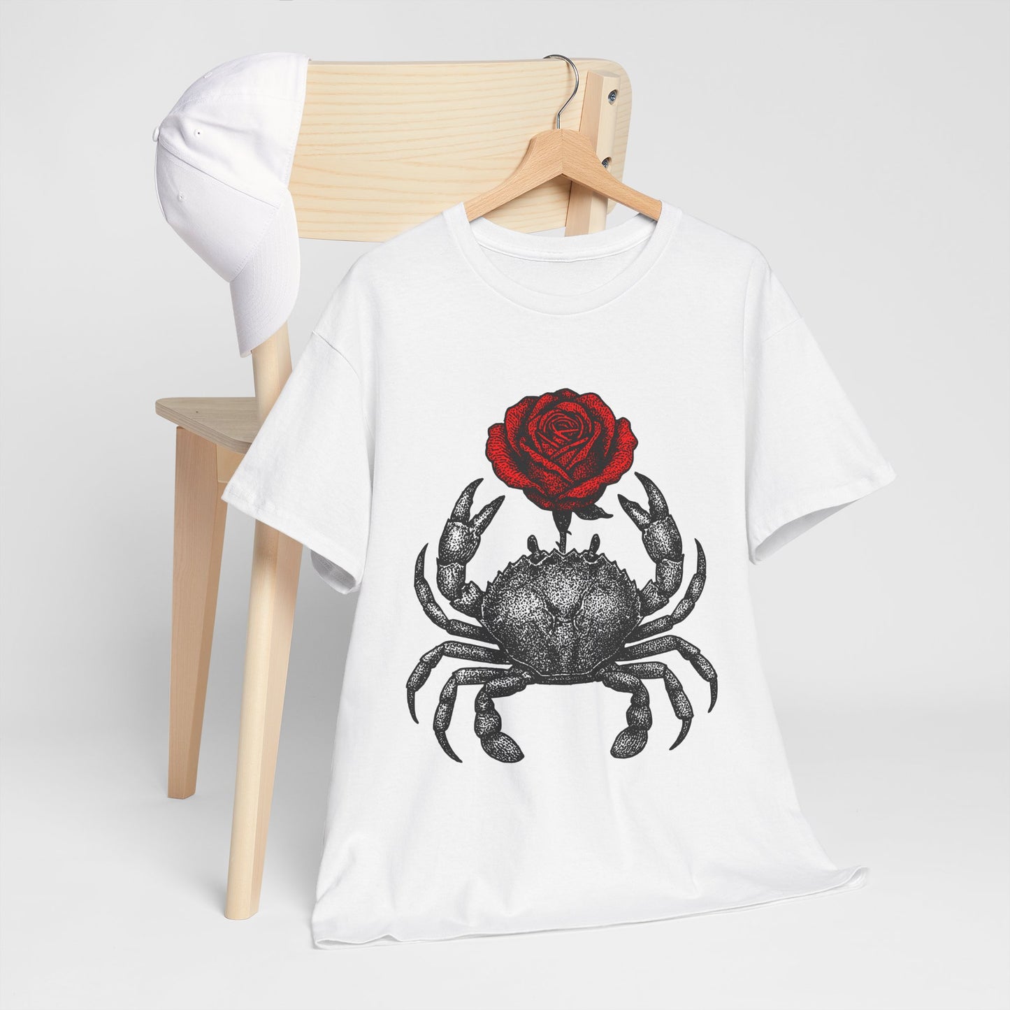 Cancer Zodiac Heavy Cotton Tee | Unisex Astrology Shirt, Gothic Rose Image