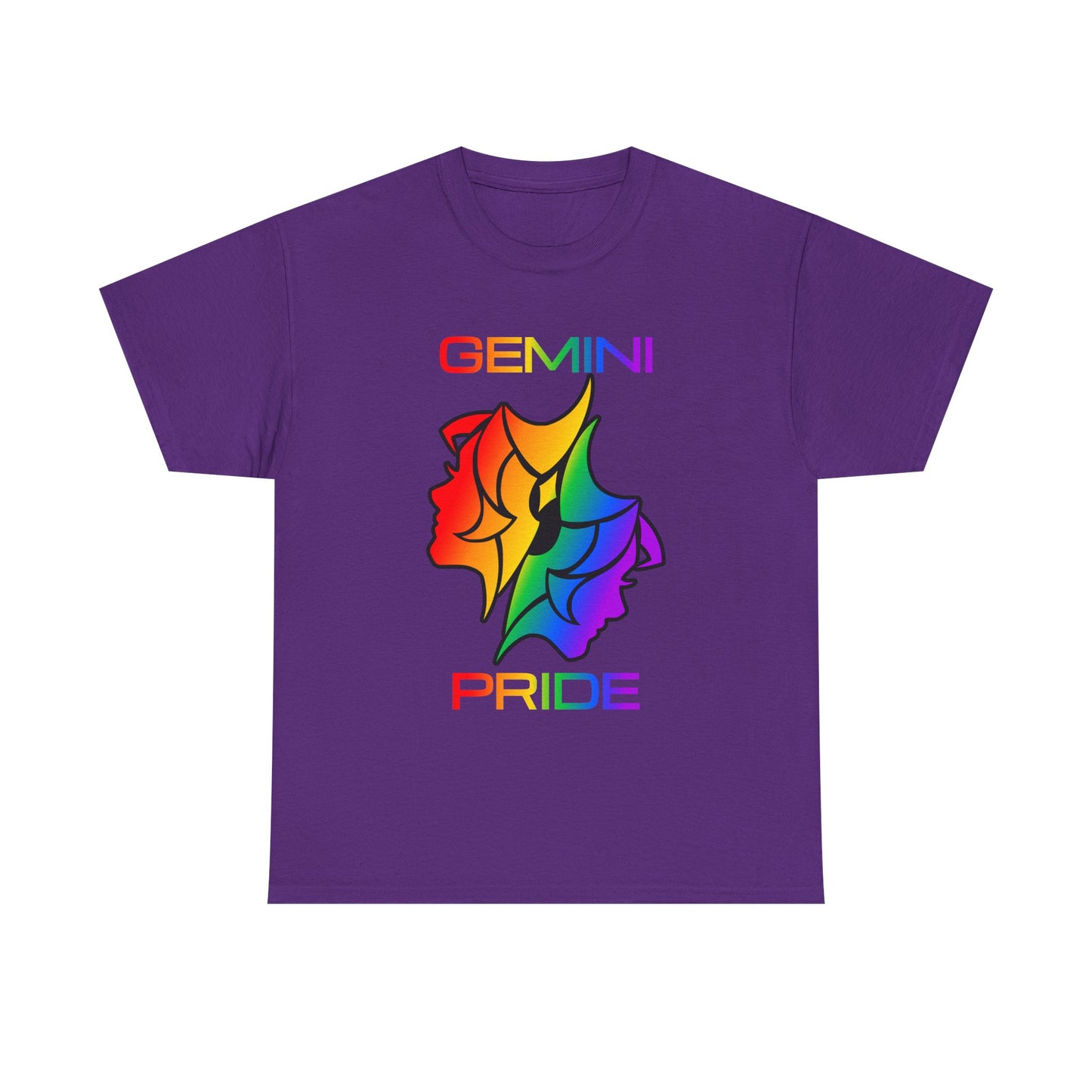 Gemini Zodiac Heavy Cotton Tee | Unisex Astrology Shirt, Classic Rainbow, Image with Text