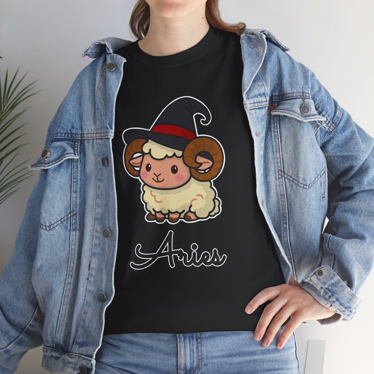 Aries Astrology T-Shirt – Cute Cartoon Ram in Witch Hat Zodiac Graphic Tee