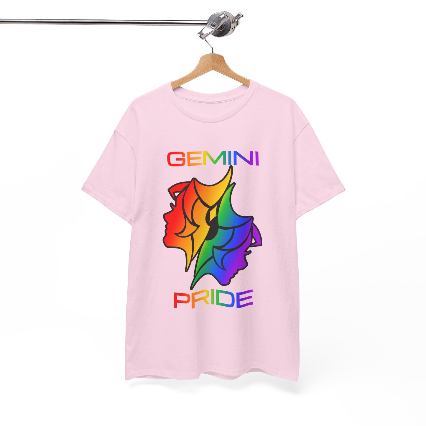 Gemini Zodiac Heavy Cotton Tee | Unisex Astrology Shirt, Classic Rainbow, Image with Text