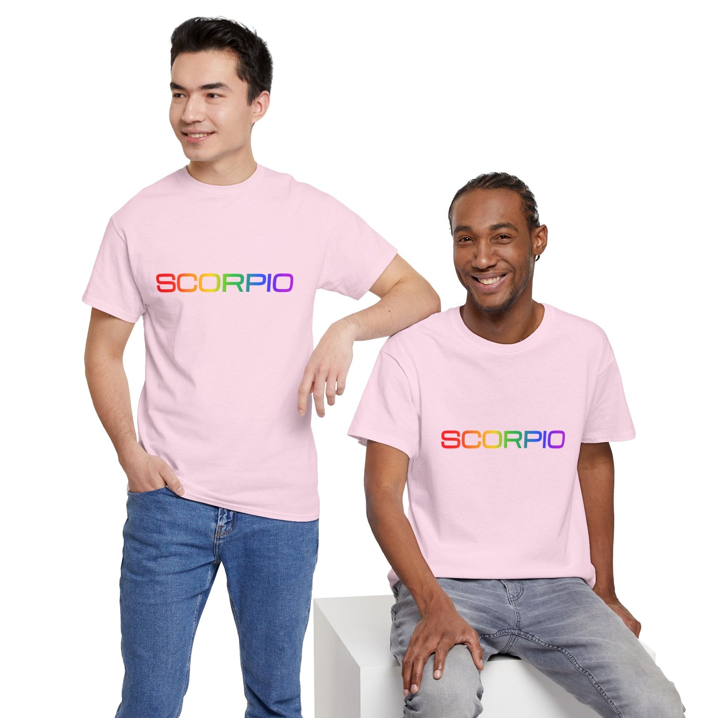 Scorpio Zodiac Heavy Cotton Tee | Unisex Astrology Shirt, Classic Rainbow, Text Only