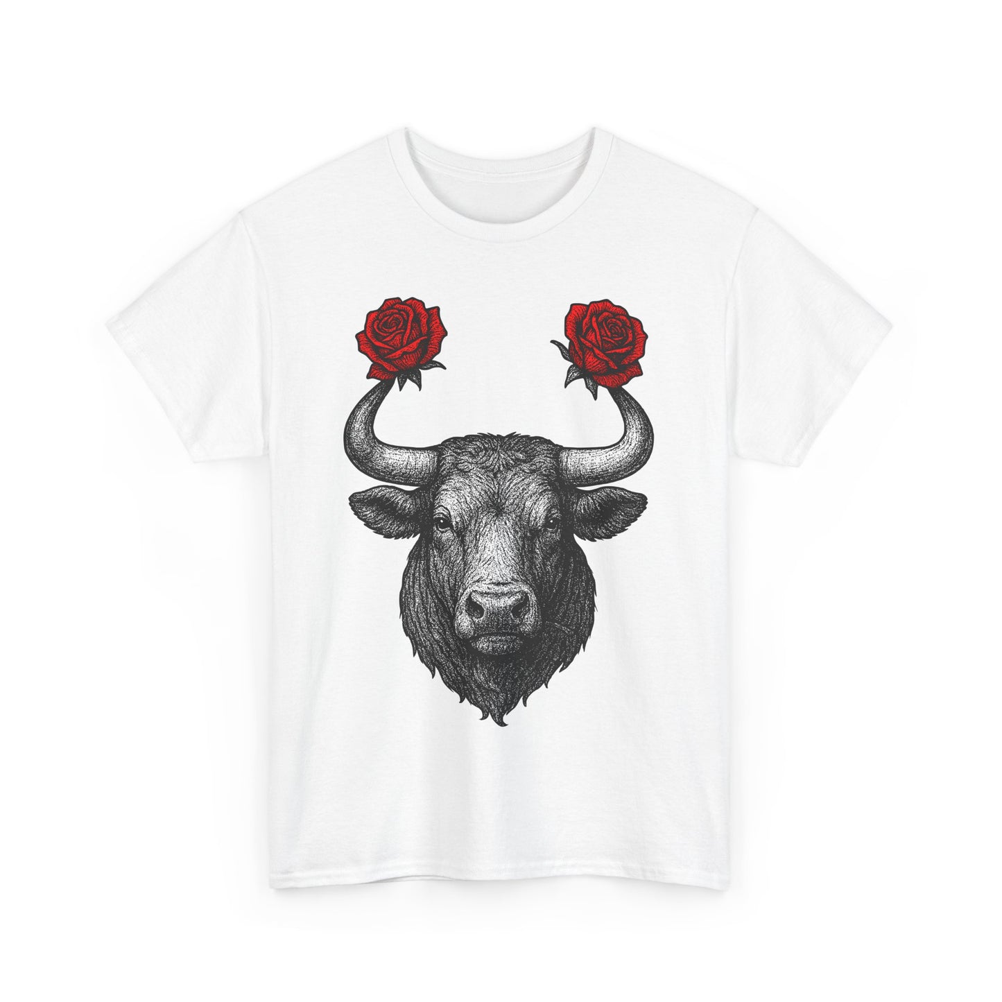Taurus Zodiac Heavy Cotton Tee | Unisex Astrology Shirt, Gothic Rose Image