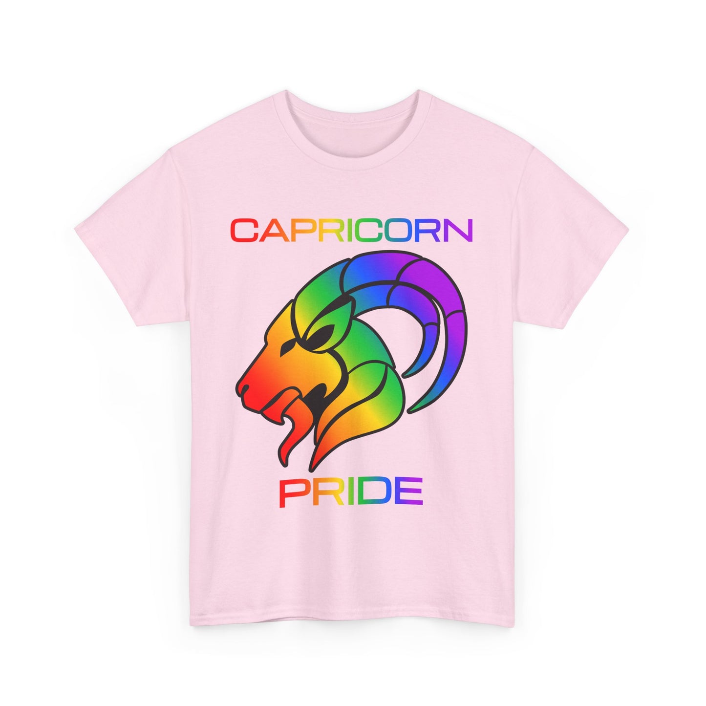 Capricorn Zodiac Heavy Cotton Tee | Unisex Astrology Shirt, Classic Rainbow, Image with Text