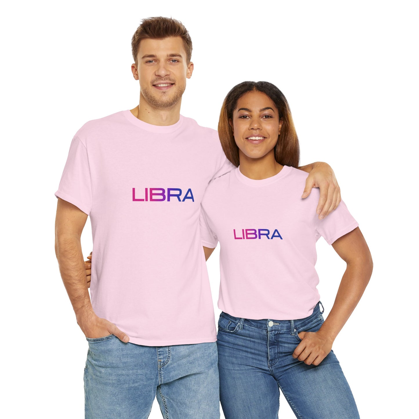 Libra Zodiac Heavy Cotton Tee | Unisex Astrology Shirt, Bisexual Flag Colors, Text Only