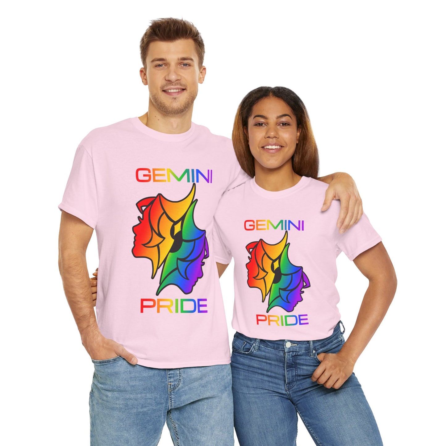 Gemini Zodiac Heavy Cotton Tee | Unisex Astrology Shirt, Classic Rainbow, Image with Text