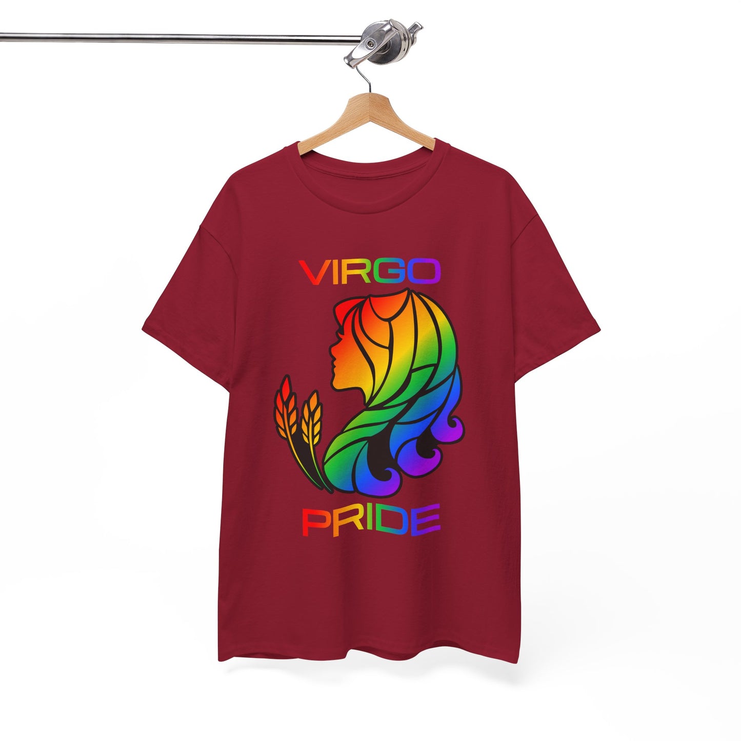 Virgo Zodiac Heavy Cotton Tee | Unisex Astrology Shirt, Classic Rainbow, Image with Text