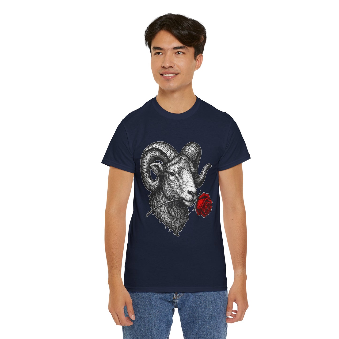 Aries Zodiac Heavy Cotton Tee | Unisex Astrology Shirt, Gothic Rose Image