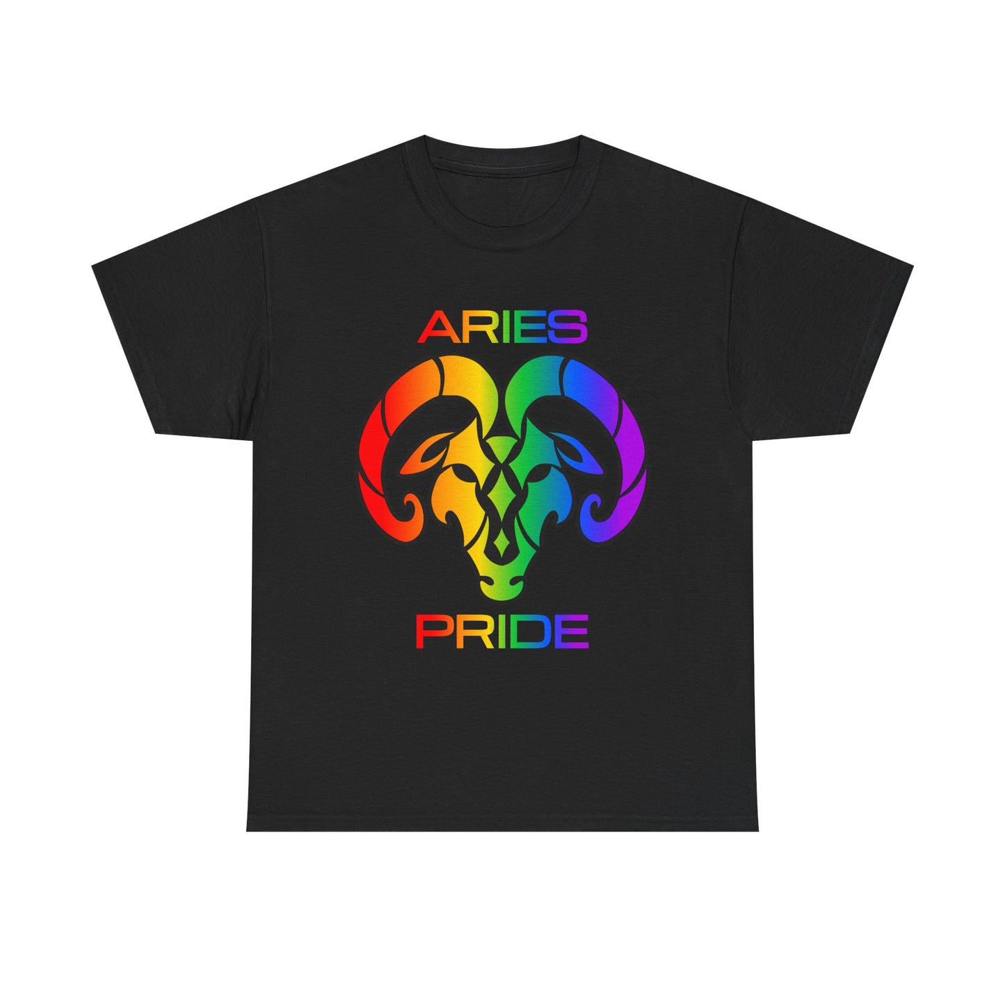 Aries Zodiac Heavy Cotton Tee | Unisex Astrology Shirt, Classic Rainbow, Image and Text