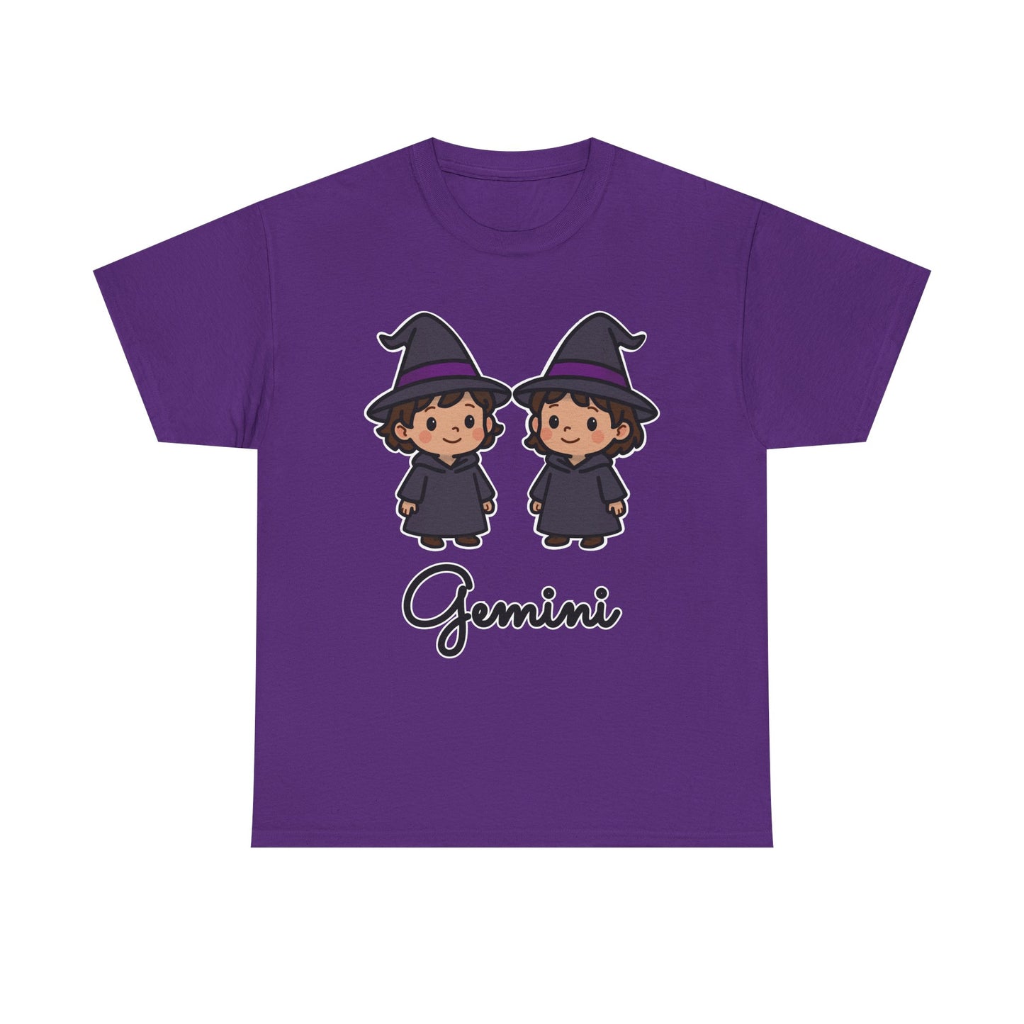 Gemini Astrology T-Shirt – Cute Cartoon Twins in Witch Hats Zodiac Graphic Tee