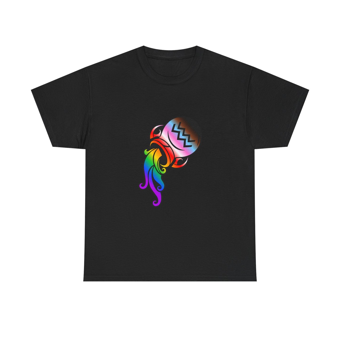 Aquarius Zodiac Heavy Cotton Tee | Unisex Astrology Shirt, Progress Pride Flag Colors, Image Only