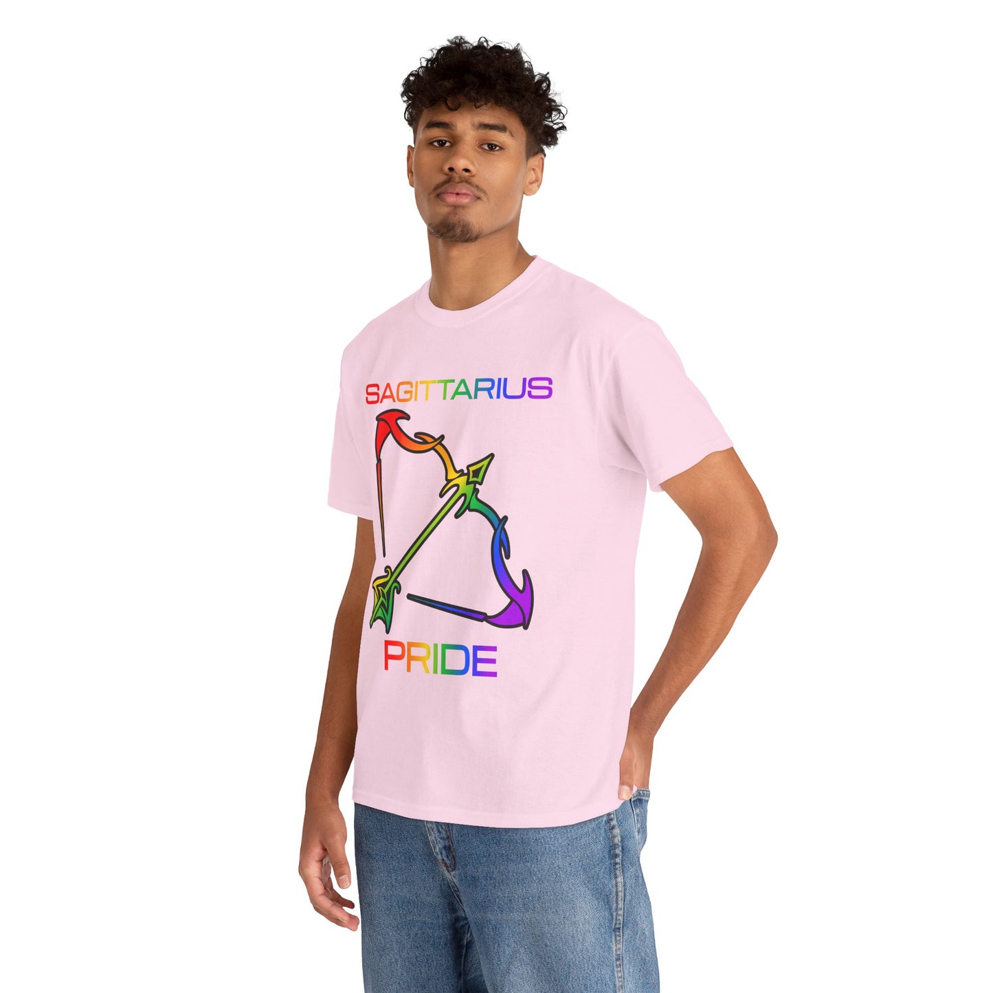 Sagittarius Zodiac Heavy Cotton Tee | Unisex Astrology Shirt, Classic Rainbow, Image with Text