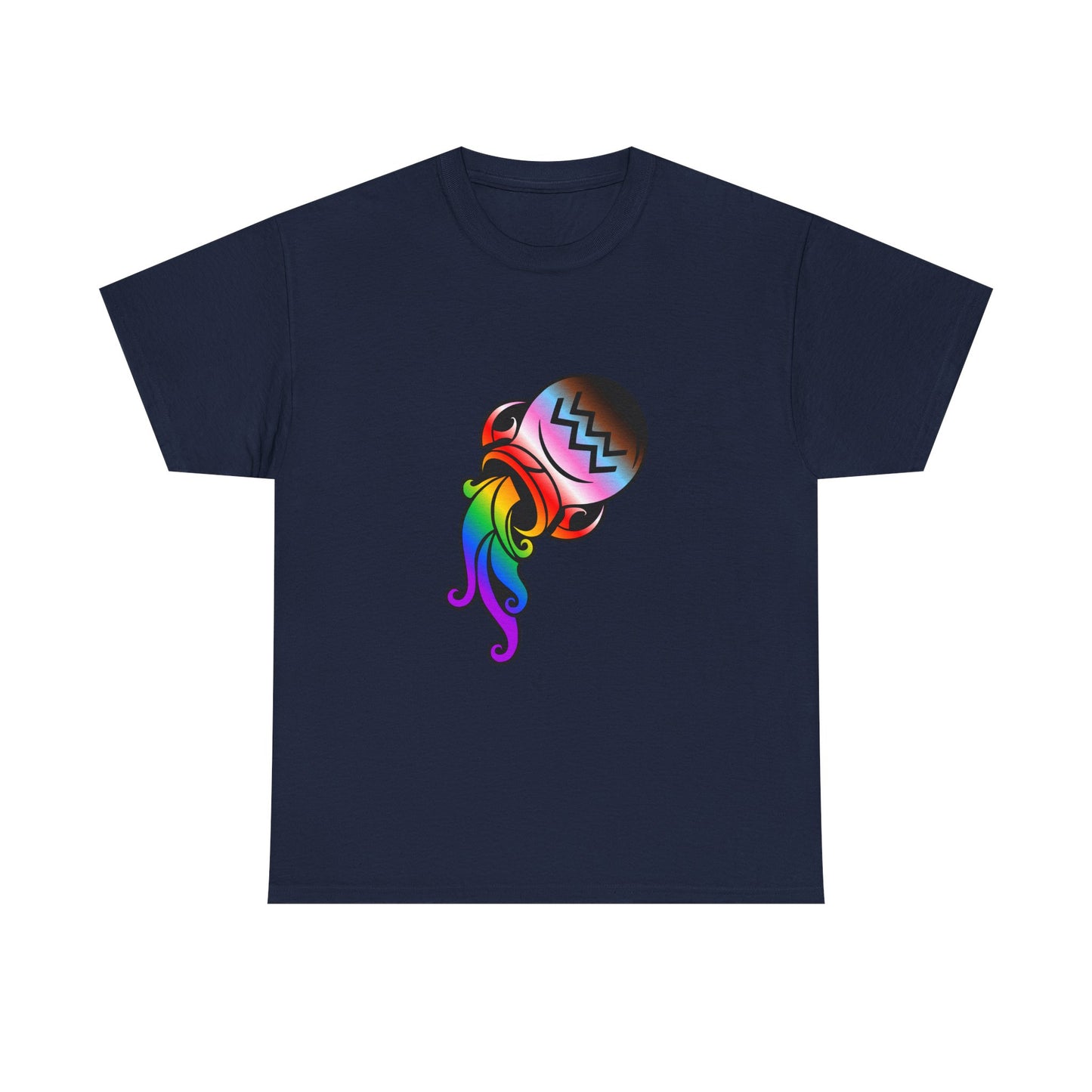 Aquarius Zodiac Heavy Cotton Tee | Unisex Astrology Shirt, Progress Pride Flag Colors, Image Only