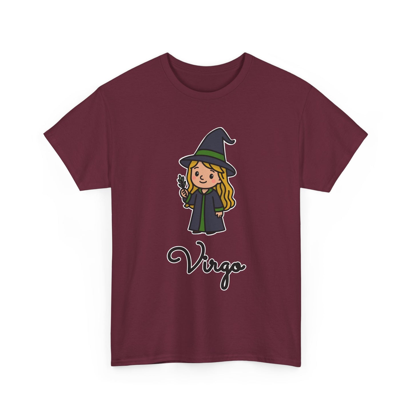 Virgo Astrology T-Shirt – Cute Cartoon Young Girl in Witch Hat Zodiac Graphic Tee