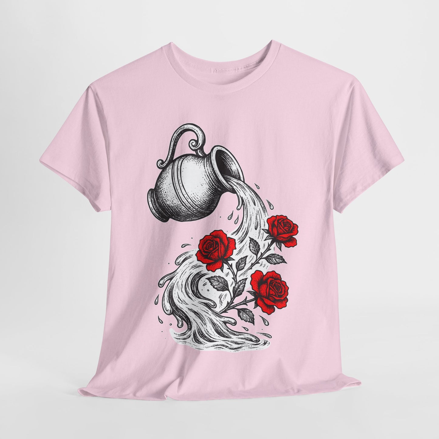Aquarius Zodiac Heavy Cotton Tee | Unisex Astrology Shirt, Gothic Rose Image