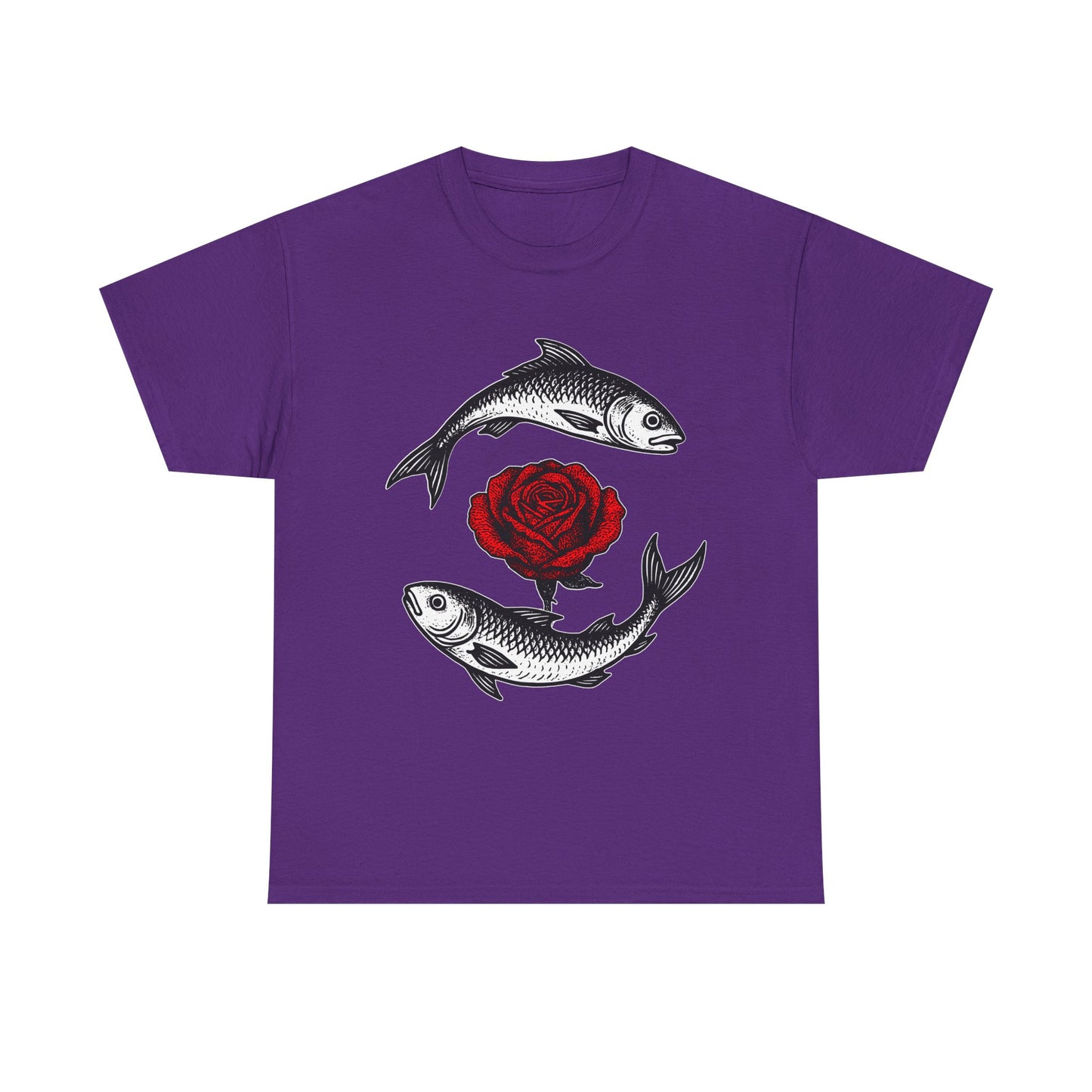 Pisces Zodiac Heavy Cotton Tee | Unisex Astrology Shirt, Gothic Rose Image