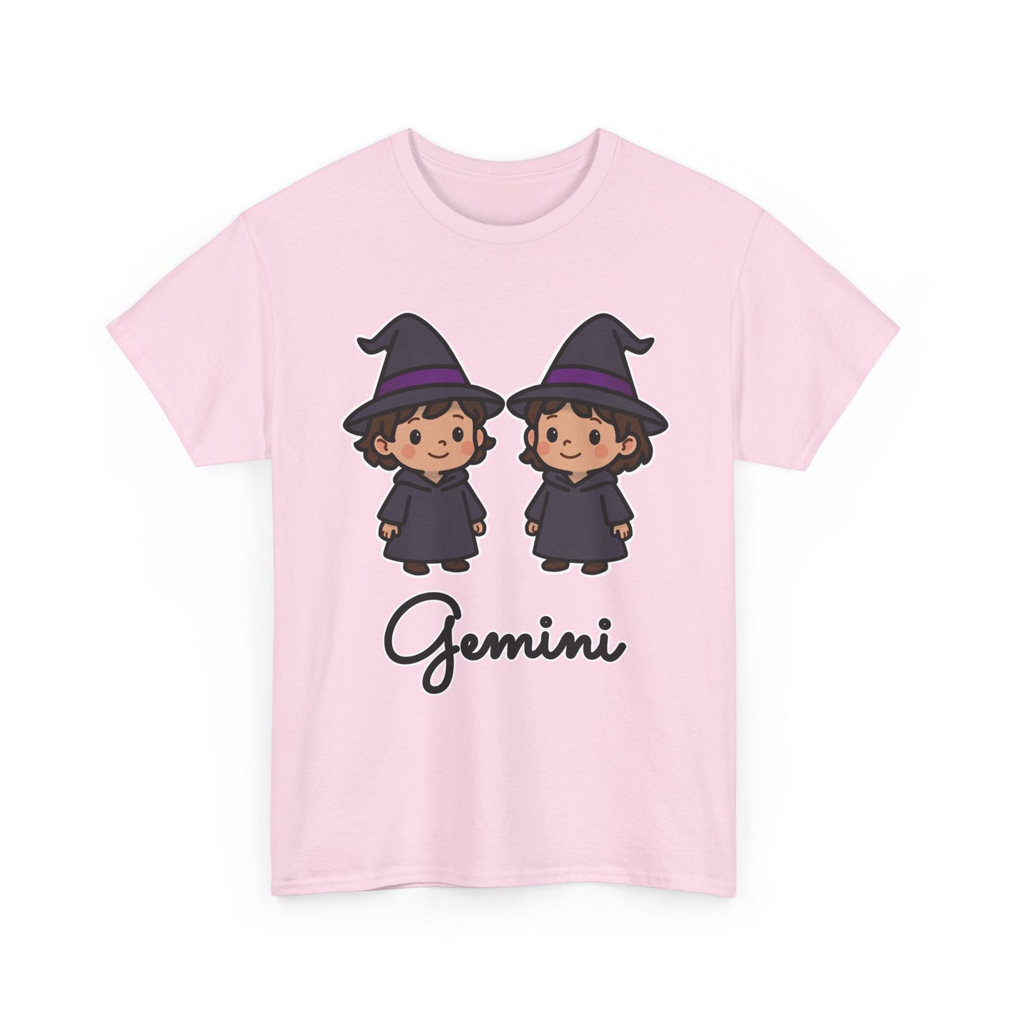 Gemini Astrology T-Shirt – Cute Cartoon Twins in Witch Hats Zodiac Graphic Tee