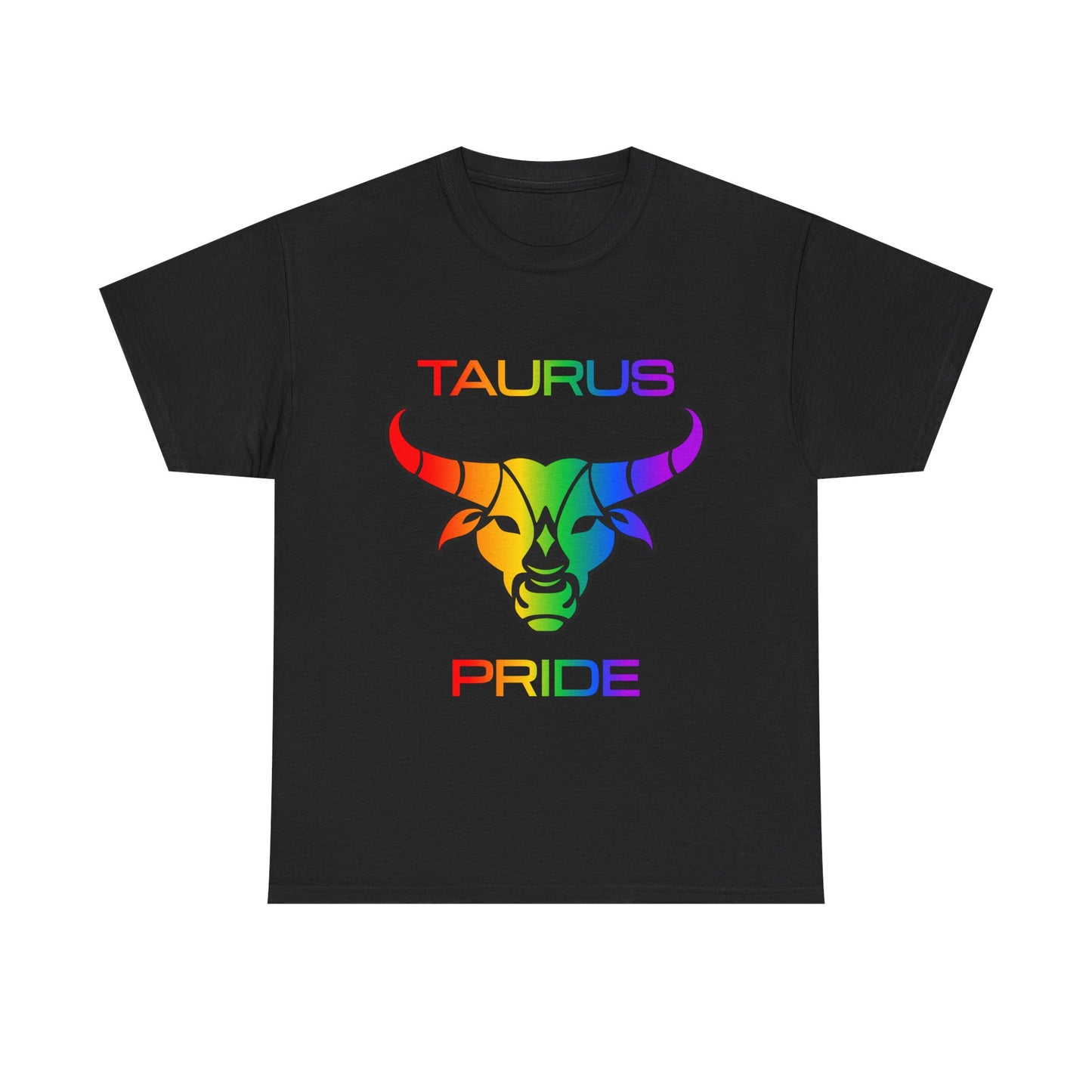 Taurus Zodiac Heavy Cotton Tee | Unisex Astrology Shirt, Classic Rainbow, Image with Text