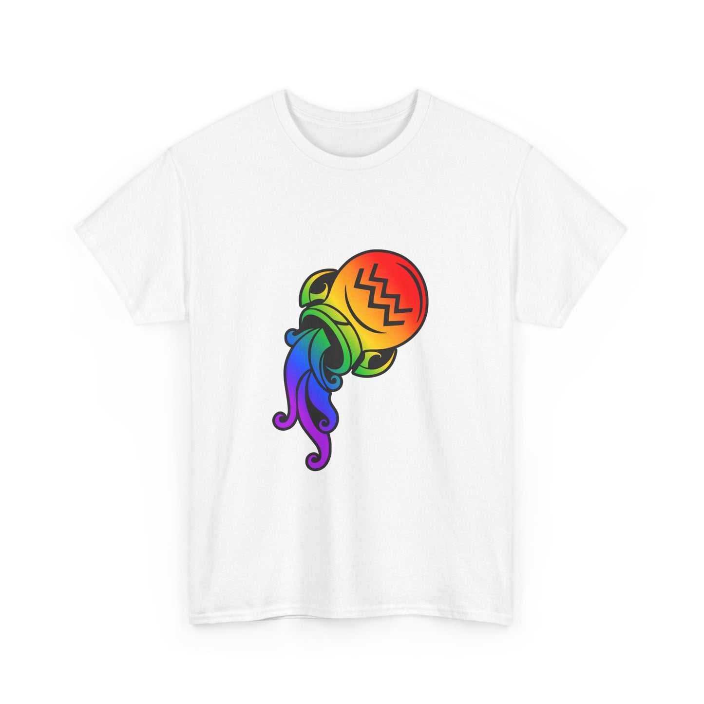 Aquarius Zodiac Heavy Cotton Tee | Unisex Astrology Shirt, Classic Rainbow, Image Only