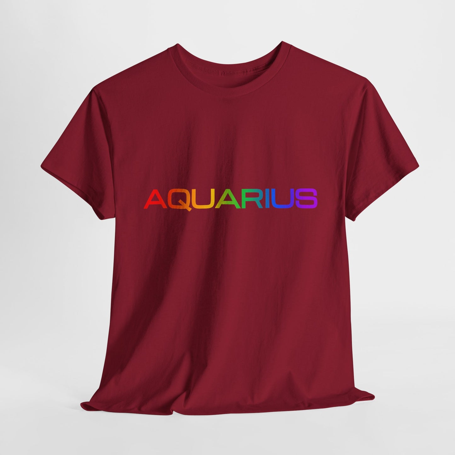 Aquarius Zodiac Heavy Cotton Tee | Unisex Astrology Shirt, Classic Rainbow, Text Only