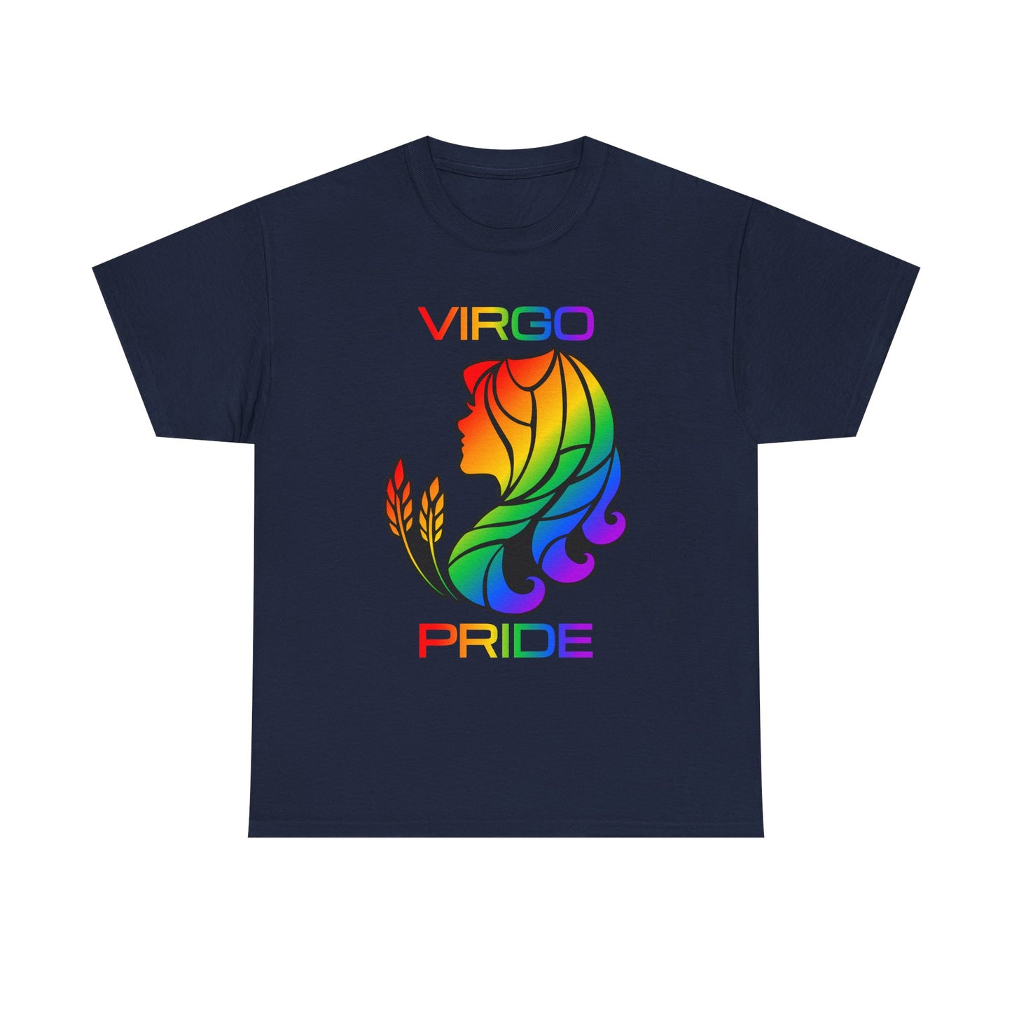 Virgo Zodiac Heavy Cotton Tee | Unisex Astrology Shirt, Classic Rainbow, Image with Text