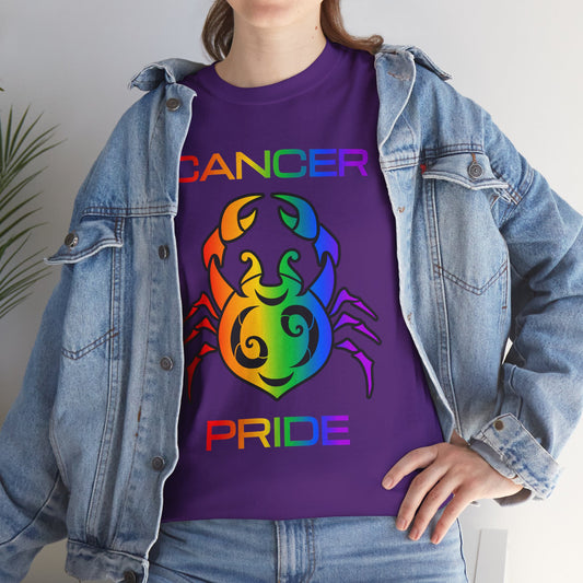 Cancer Zodiac Heavy Cotton Tee | Unisex Astrology Shirt, Classic Rainbow, Image with Text