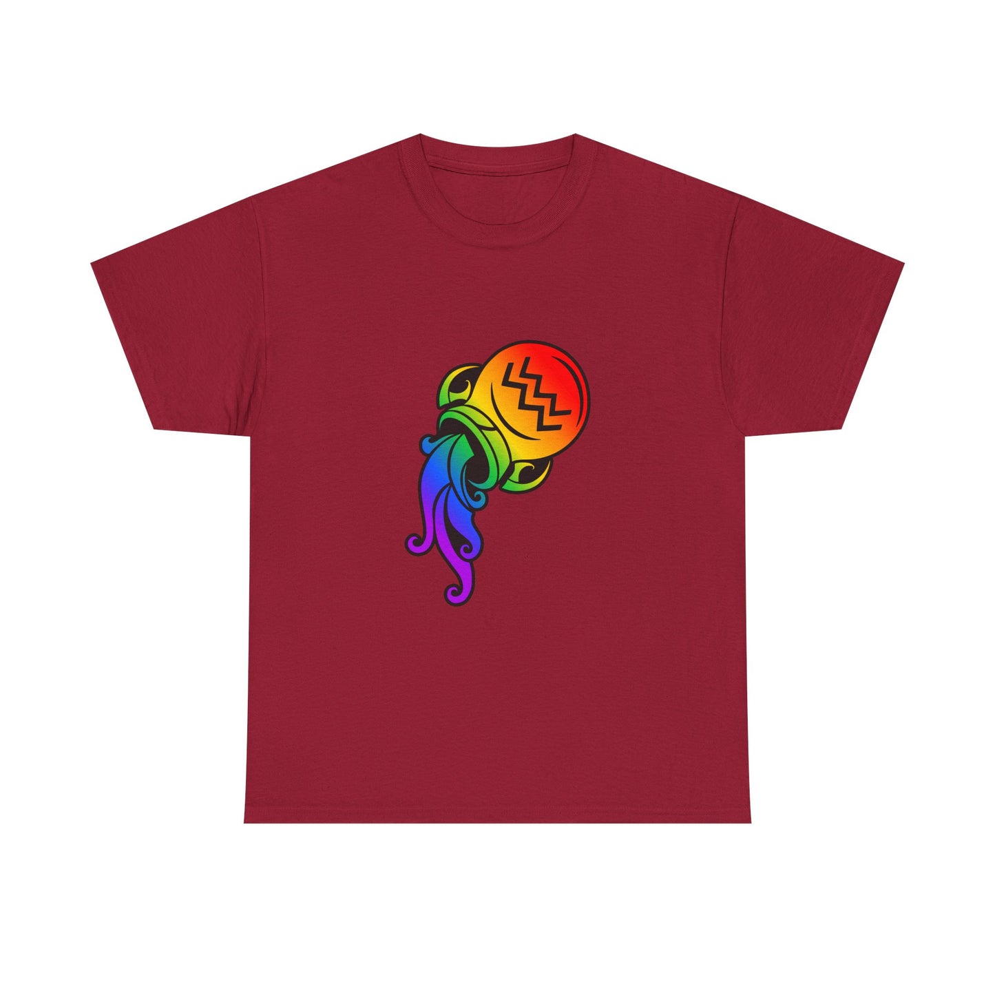 Aquarius Zodiac Heavy Cotton Tee | Unisex Astrology Shirt, Classic Rainbow, Image Only