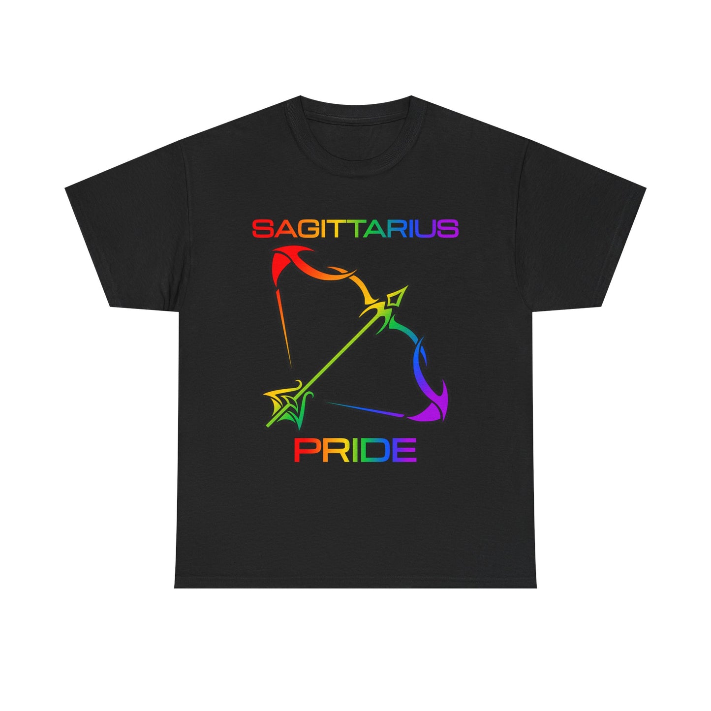 Sagittarius Zodiac Heavy Cotton Tee | Unisex Astrology Shirt, Classic Rainbow, Image with Text