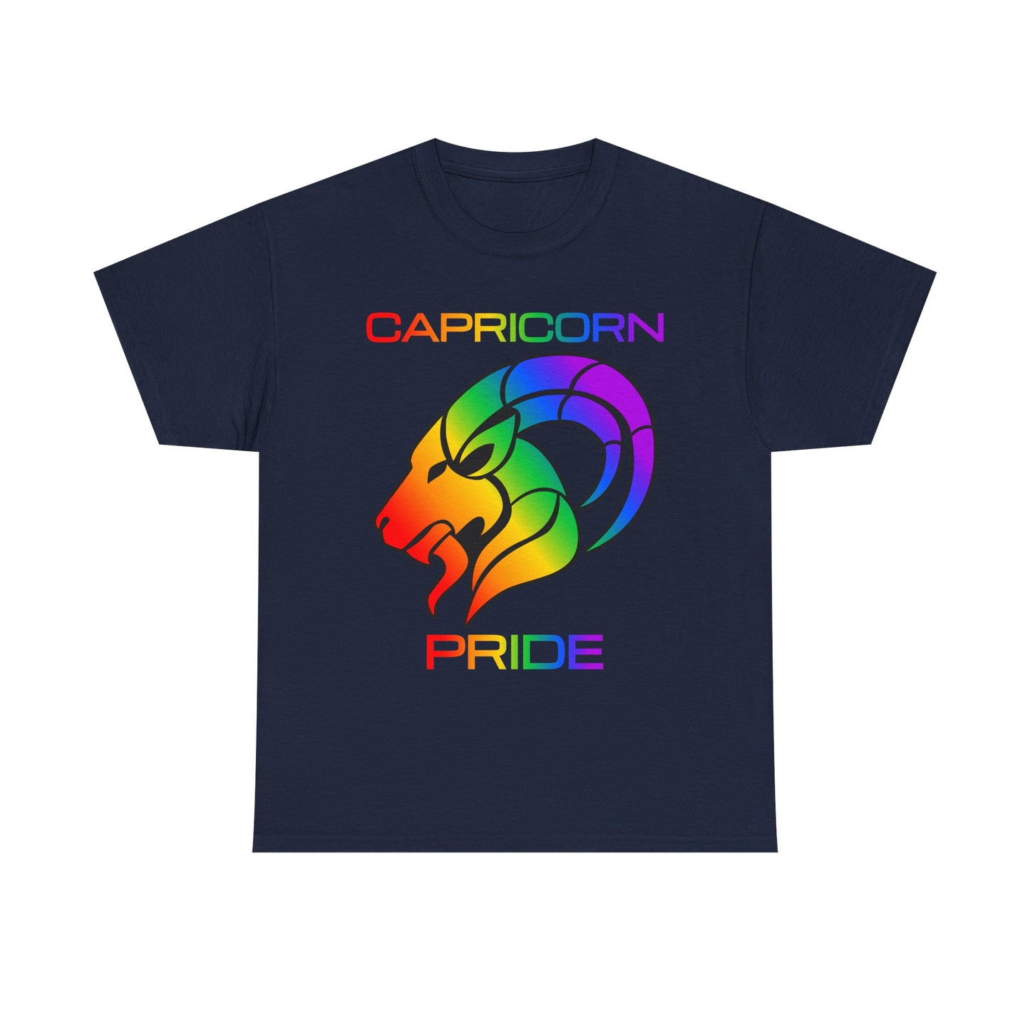 Capricorn Zodiac Heavy Cotton Tee | Unisex Astrology Shirt, Classic Rainbow, Image with Text