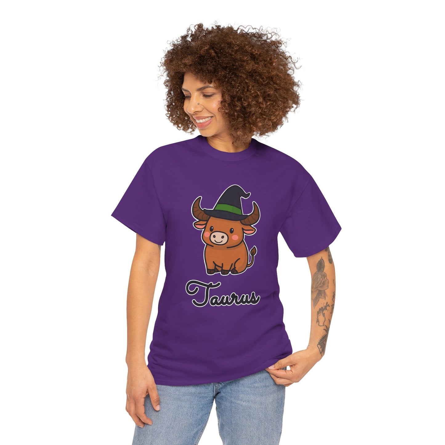 Taurus Astrology T-Shirt – Cute Cartoon Bull in Witch Hat Zodiac Graphic Tee