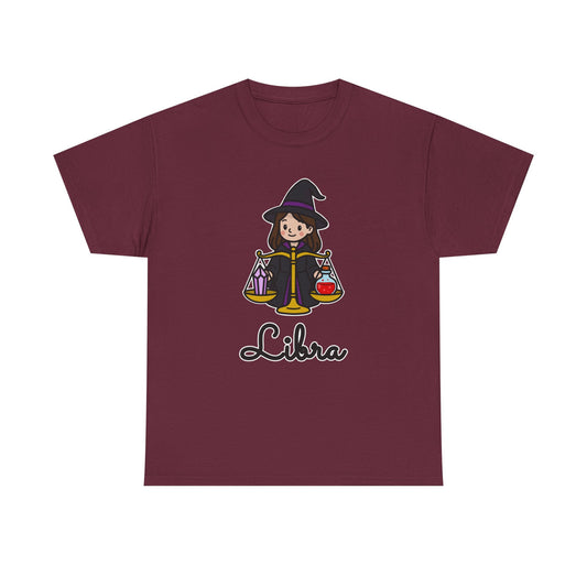 Libra Astrology T-Shirt – Cute Cartoon Girl With with Libra Scale Zodiac Graphic Tee