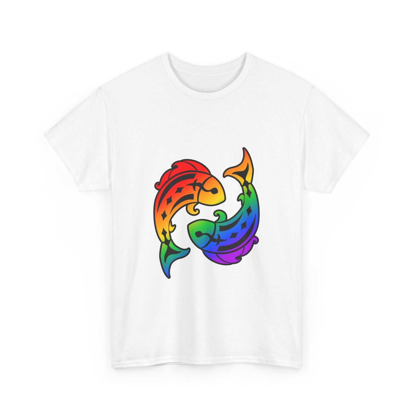 Pisces Zodiac Heavy Cotton Tee | Unisex Astrology Shirt, Classic Rainbow, Image Only