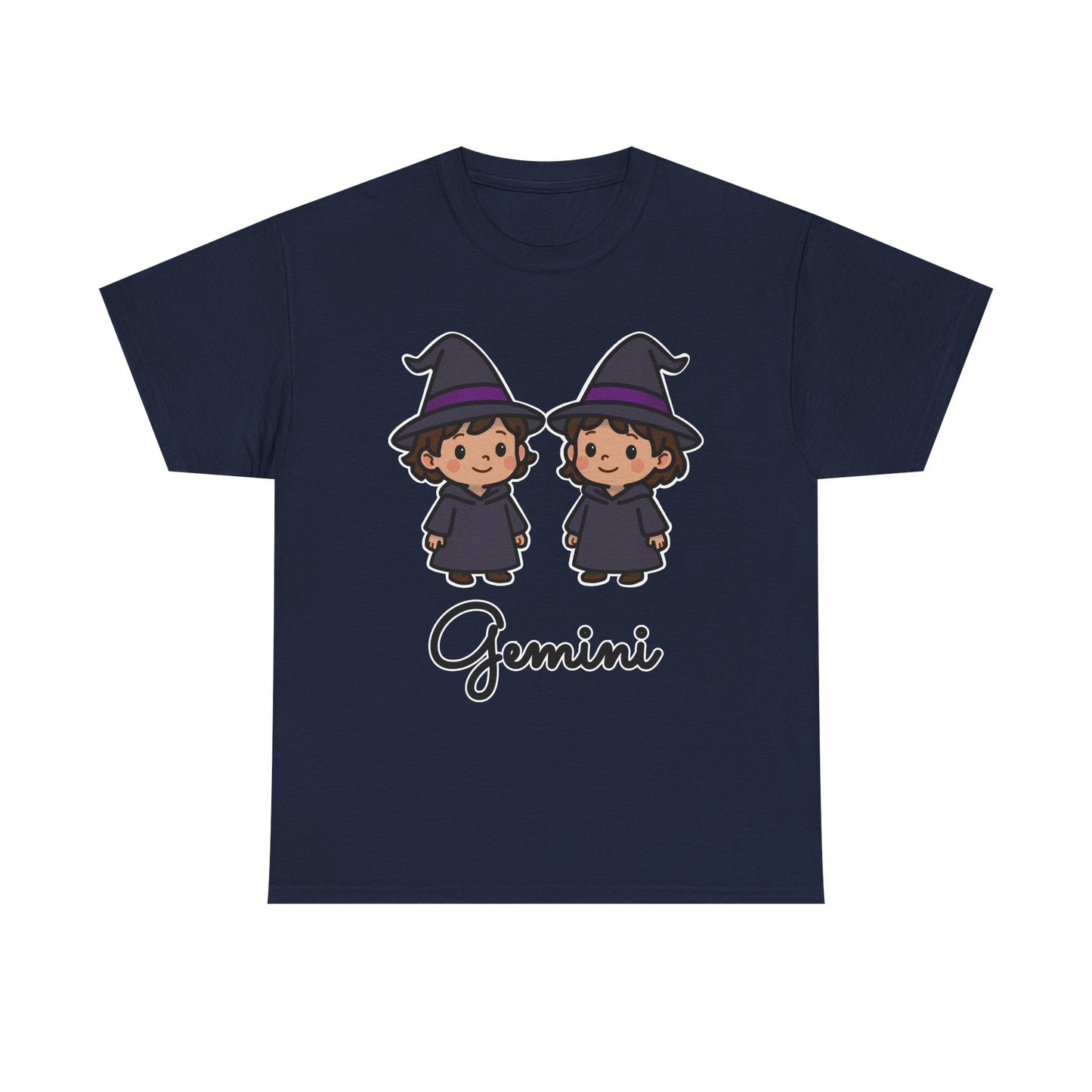 Gemini Astrology T-Shirt – Cute Cartoon Twins in Witch Hats Zodiac Graphic Tee