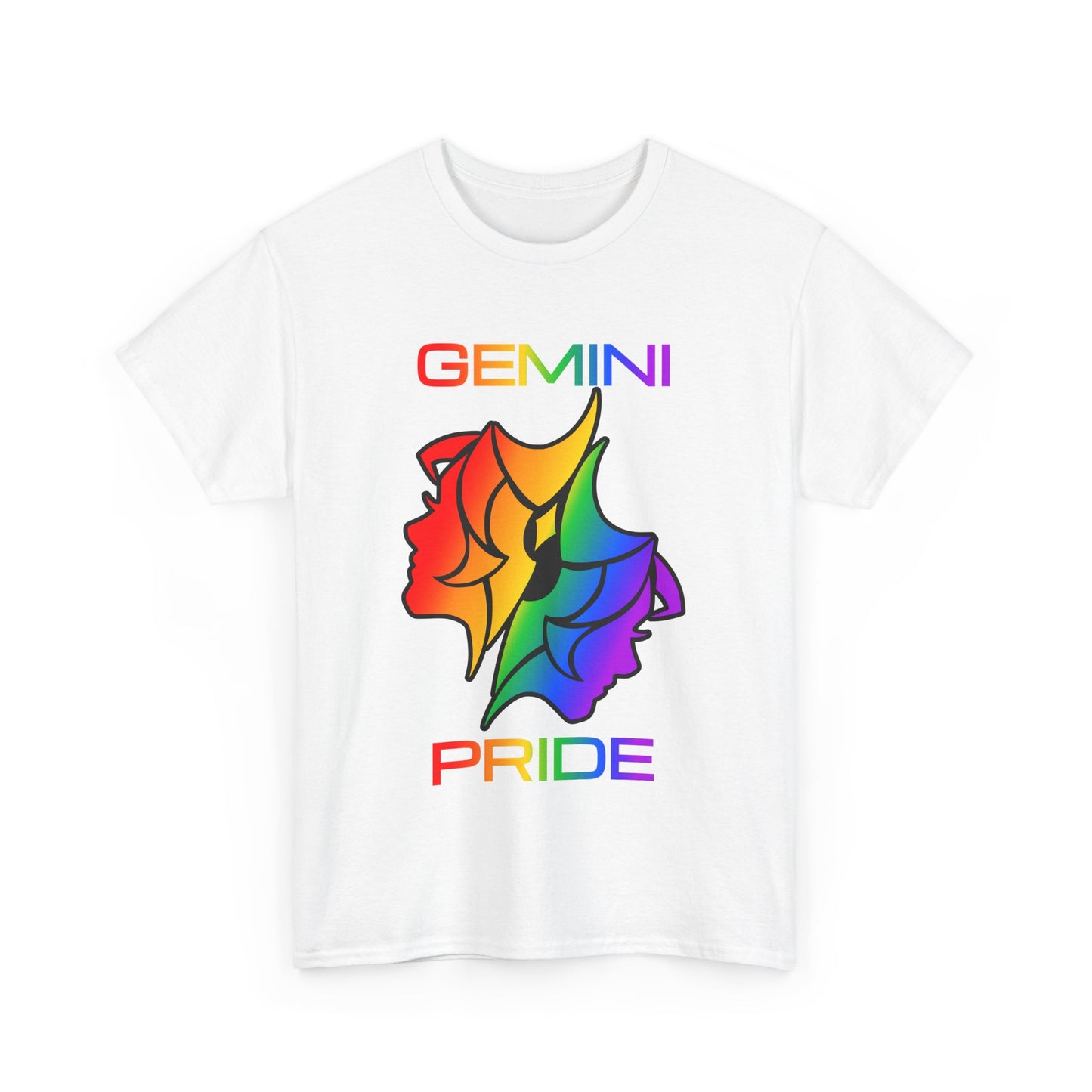 Gemini Zodiac Heavy Cotton Tee | Unisex Astrology Shirt, Classic Rainbow, Image with Text