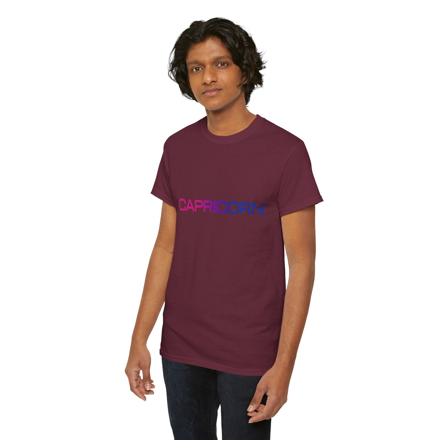 Capricorn Zodiac Heavy Cotton Tee | Unisex Astrology Shirt, Bisexual Flag Colors, Text Only
