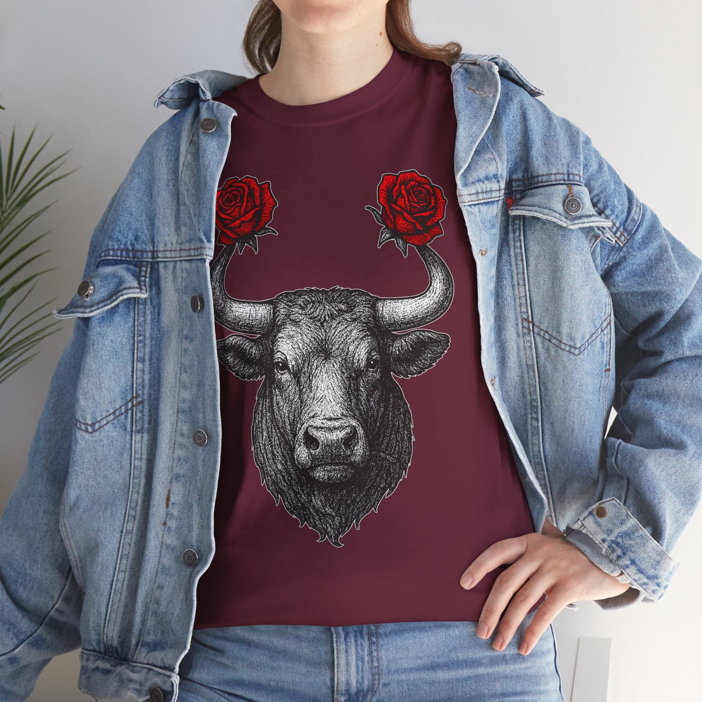 Taurus Zodiac Heavy Cotton Tee | Unisex Astrology Shirt, Gothic Rose Image