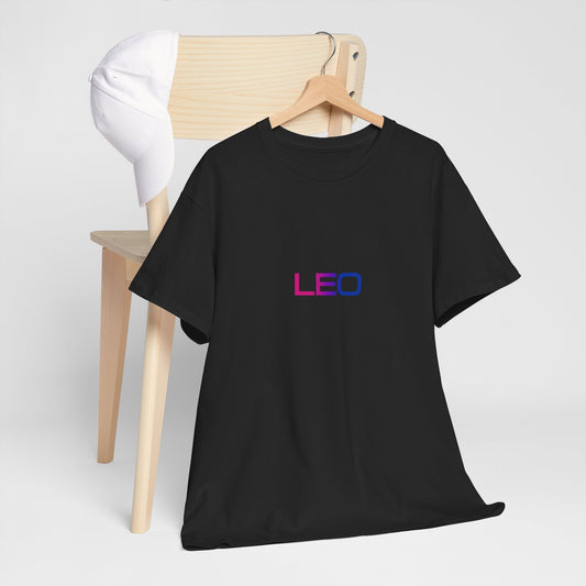 Leo Zodiac Heavy Cotton Tee | Unisex Astrology Shirt, Bisexual Flag Colors, Text Only