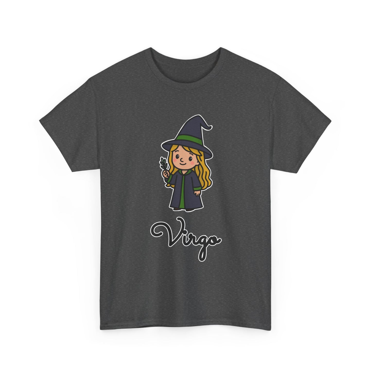 Virgo Astrology T-Shirt – Cute Cartoon Young Girl in Witch Hat Zodiac Graphic Tee