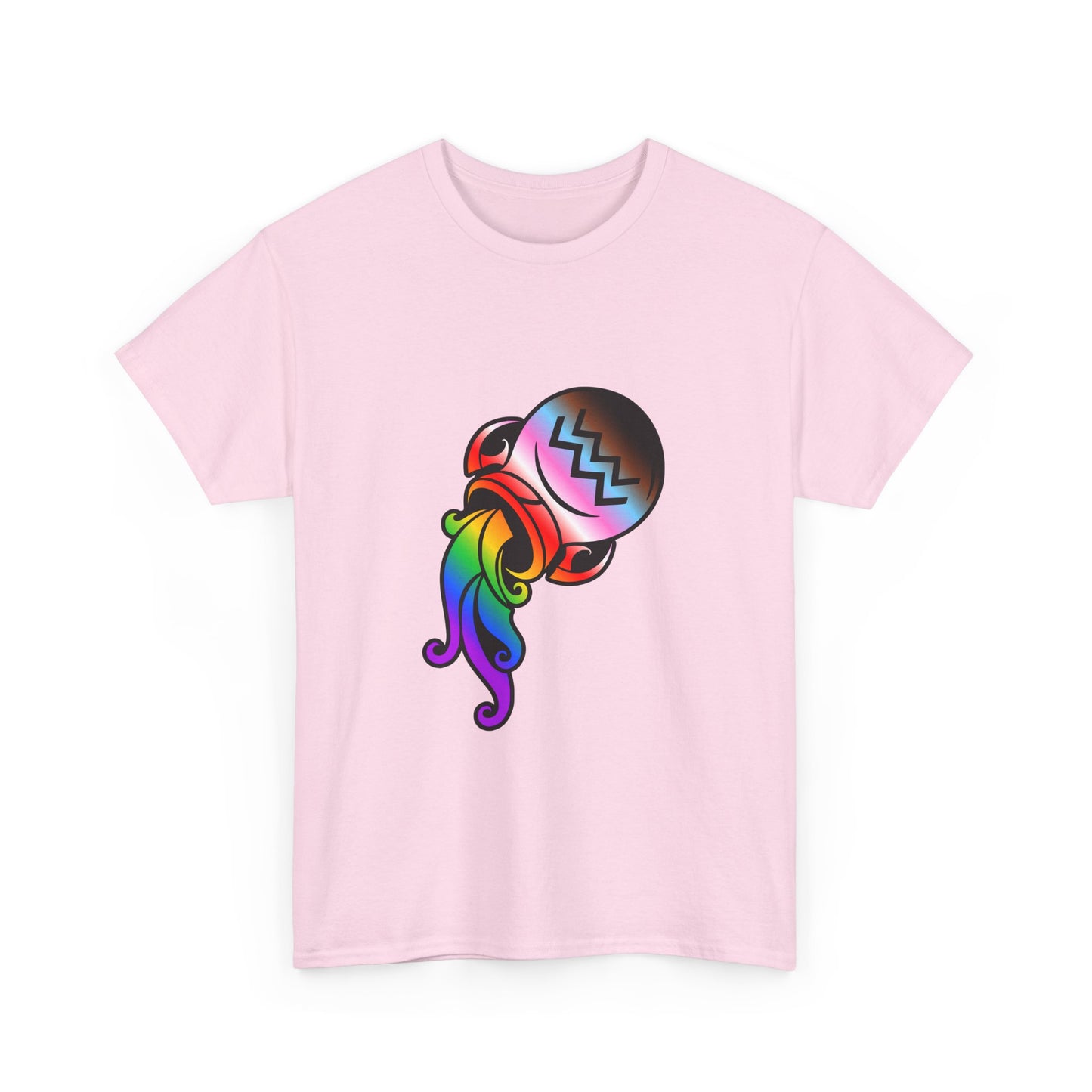 Aquarius Zodiac Heavy Cotton Tee | Unisex Astrology Shirt, Progress Pride Flag Colors, Image Only