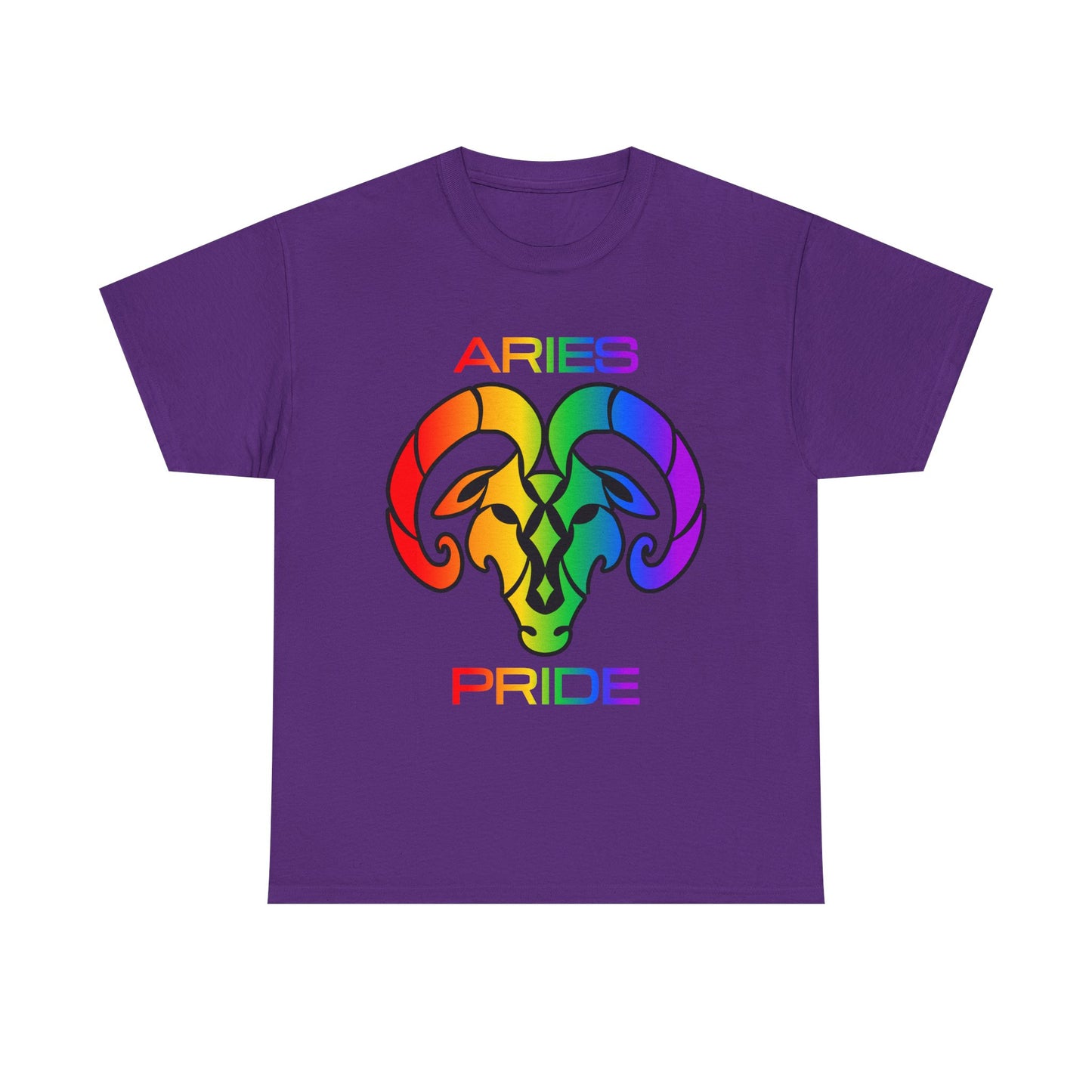 Aries Zodiac Heavy Cotton Tee | Unisex Astrology Shirt, Classic Rainbow, Image and Text