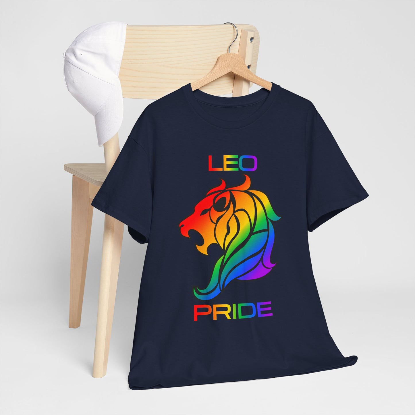 Leo Zodiac Heavy Cotton Tee | Unisex Astrology Shirt, Classic Rainbow, Image with Text
