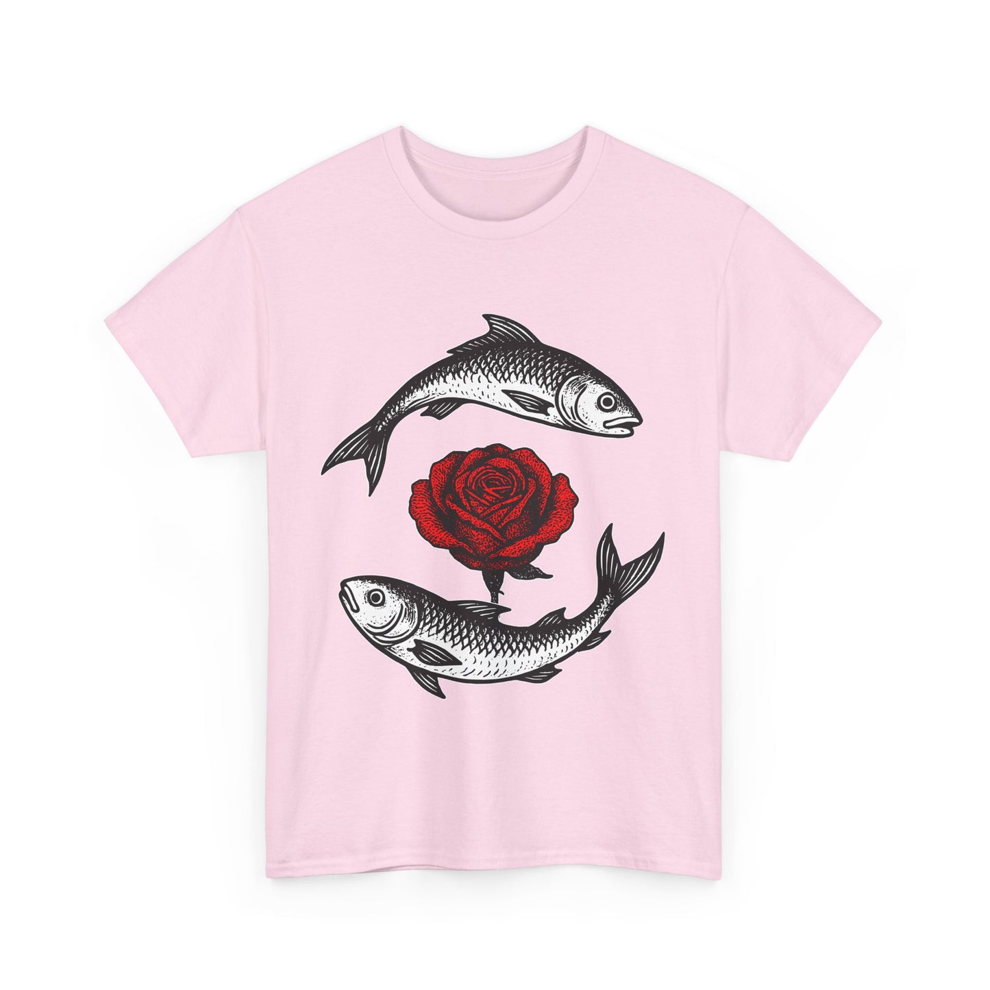 Pisces Zodiac Heavy Cotton Tee | Unisex Astrology Shirt, Gothic Rose Image