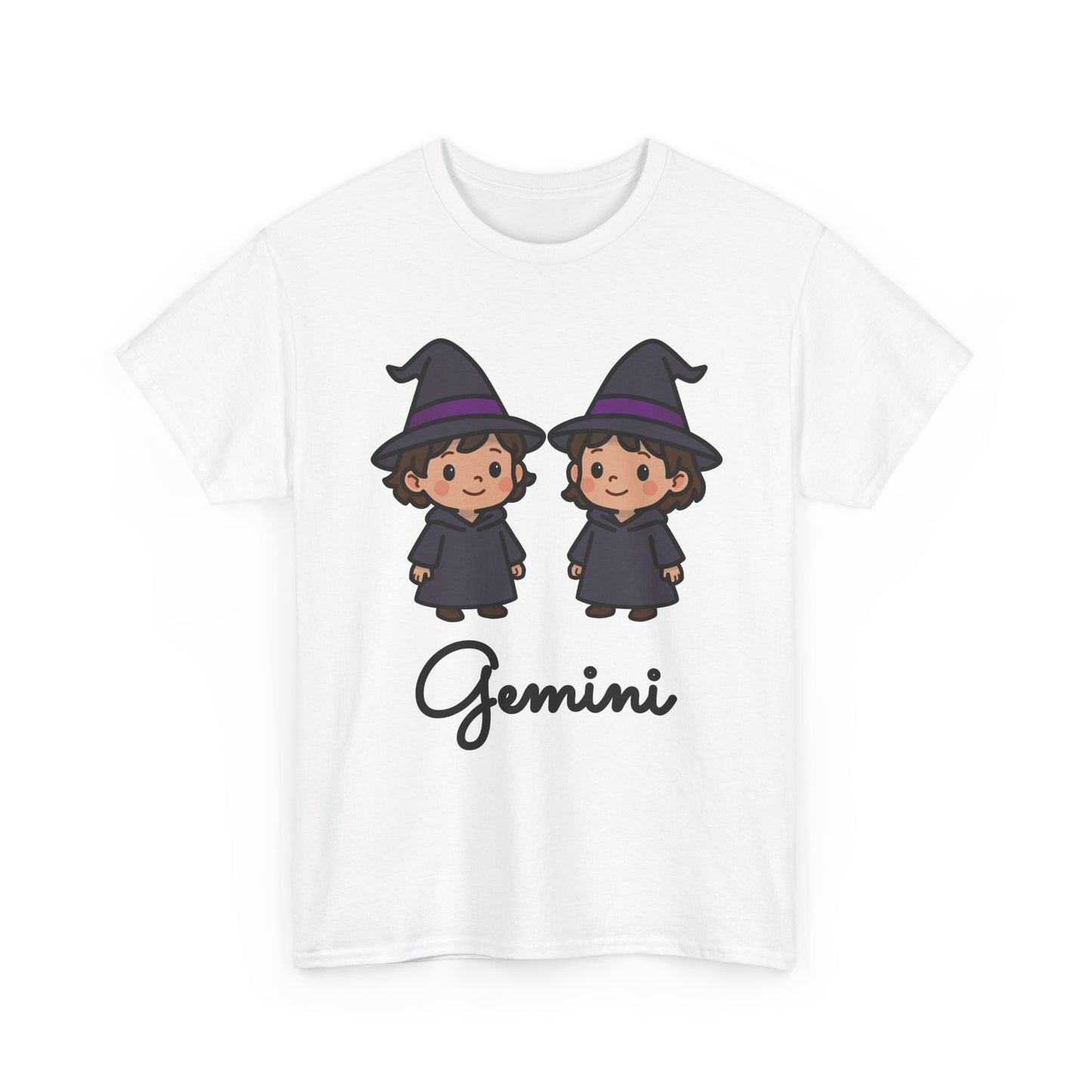 Gemini Astrology T-Shirt – Cute Cartoon Twins in Witch Hats Zodiac Graphic Tee