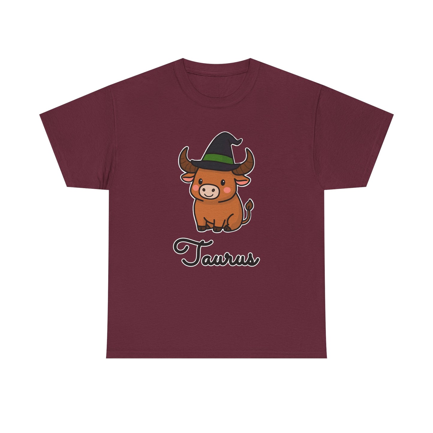 Taurus Astrology T-Shirt – Cute Cartoon Bull in Witch Hat Zodiac Graphic Tee