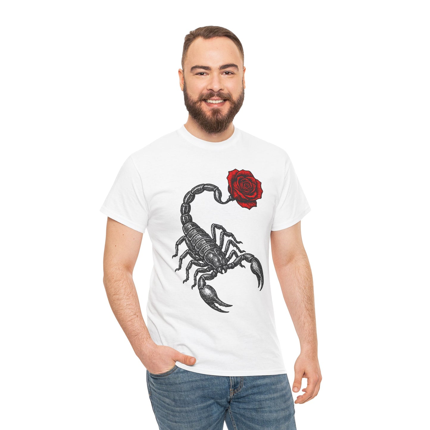 Scorpio Zodiac Heavy Cotton Tee | Unisex Astrology Shirt, Gothic Rose Image