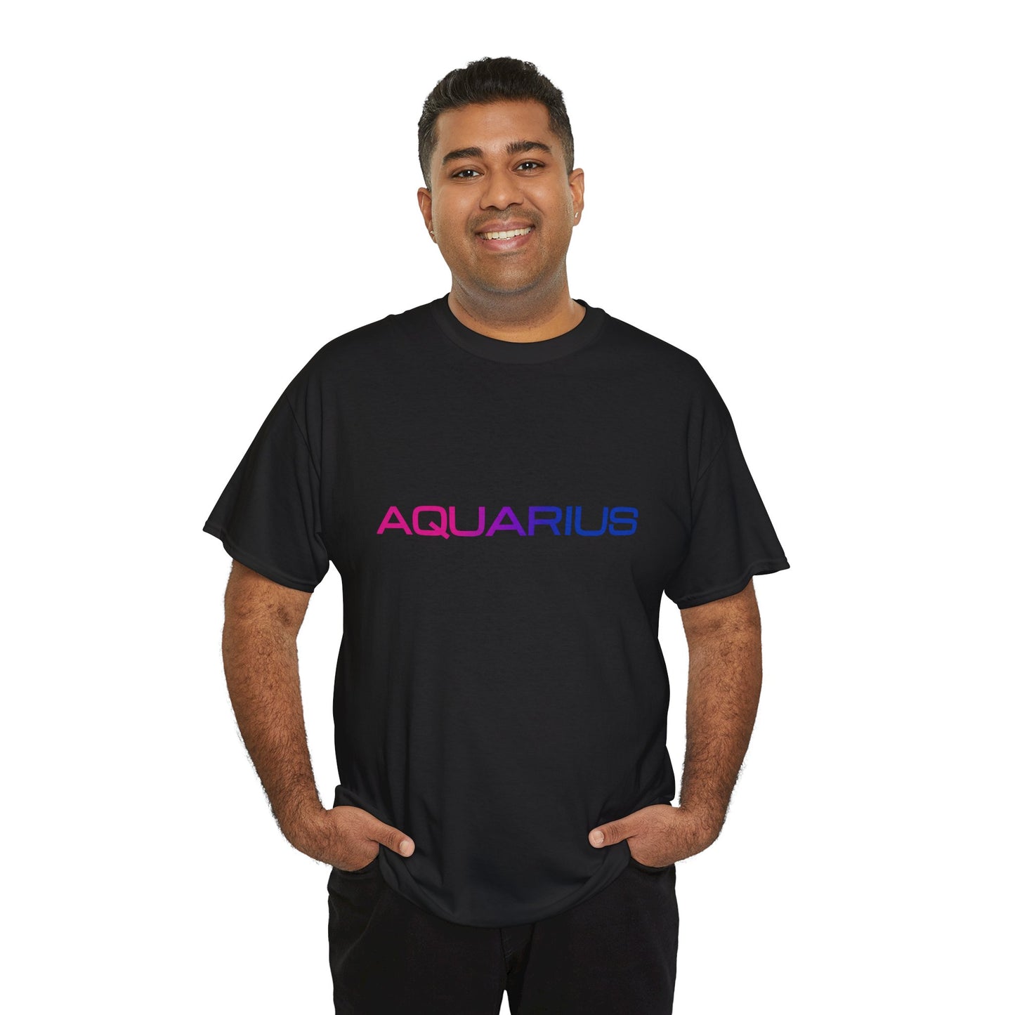 Aquarius Zodiac Heavy Cotton Tee | Unisex Astrology Shirt, Bisexual Flag Colors, Text Only