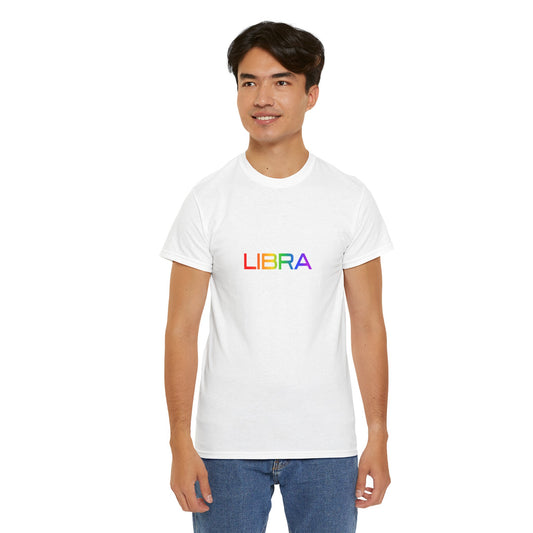Libra Zodiac Heavy Cotton Tee | Unisex Astrology Shirt, Classic Rainbow, Text Only