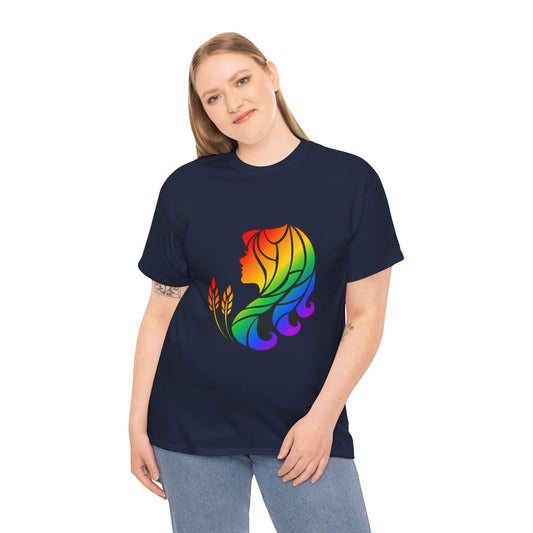 Virgo Zodiac Heavy Cotton Tee | Unisex Astrology Shirt, Classic Rainbow, Image Only