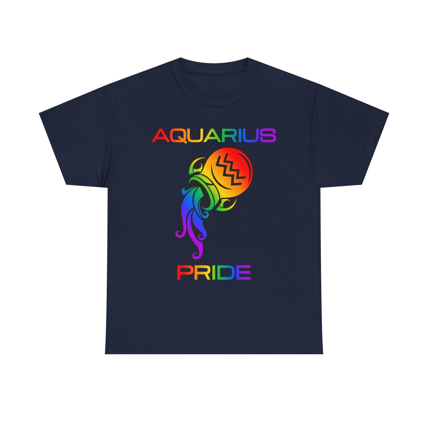 Aquarius Zodiac Heavy Cotton Tee | Unisex Astrology Shirt, Classic Rainbow, Image with Text